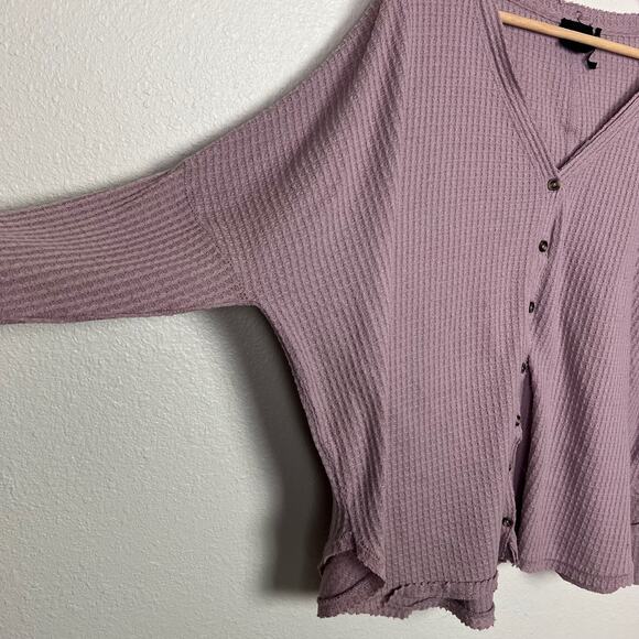 Urban Outfitters Out from Under MED JoJo Button Up Thermal Top Mauve Oversized - Picture 5 of 9